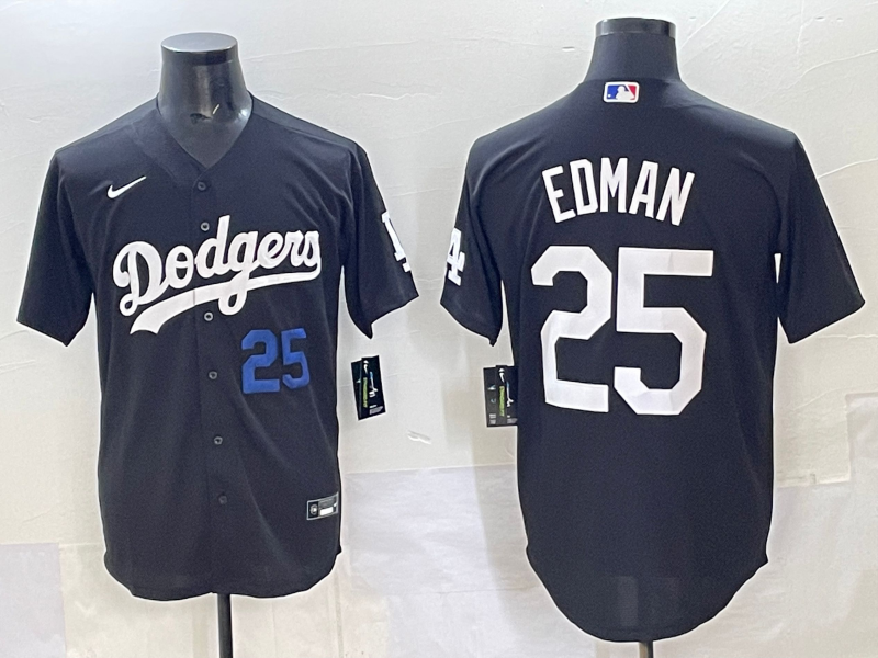 Men Los Angeles Dodgers 25 Edman black Nike MLB jersey style 8